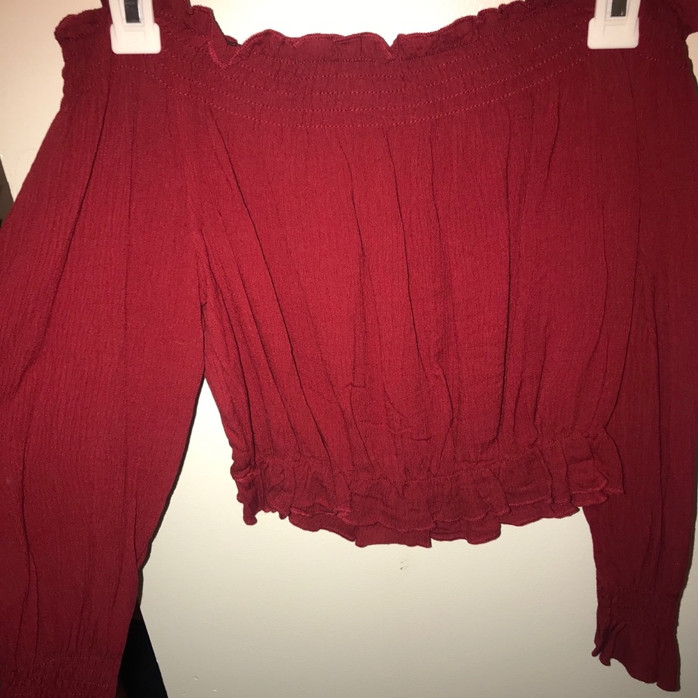 Red off shoulder flow shirt